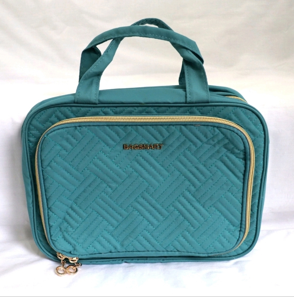 BAGSMART Teal Blue Toiletry Bag Cosmetic Travel Bag Hanging Hook